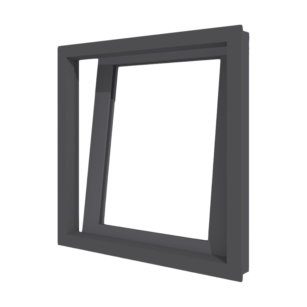 Aluminiumfenster anthrazit aus Aluminium, gekippt, schlanker moderner Rahmen ohne Glasscheibe sichtbar