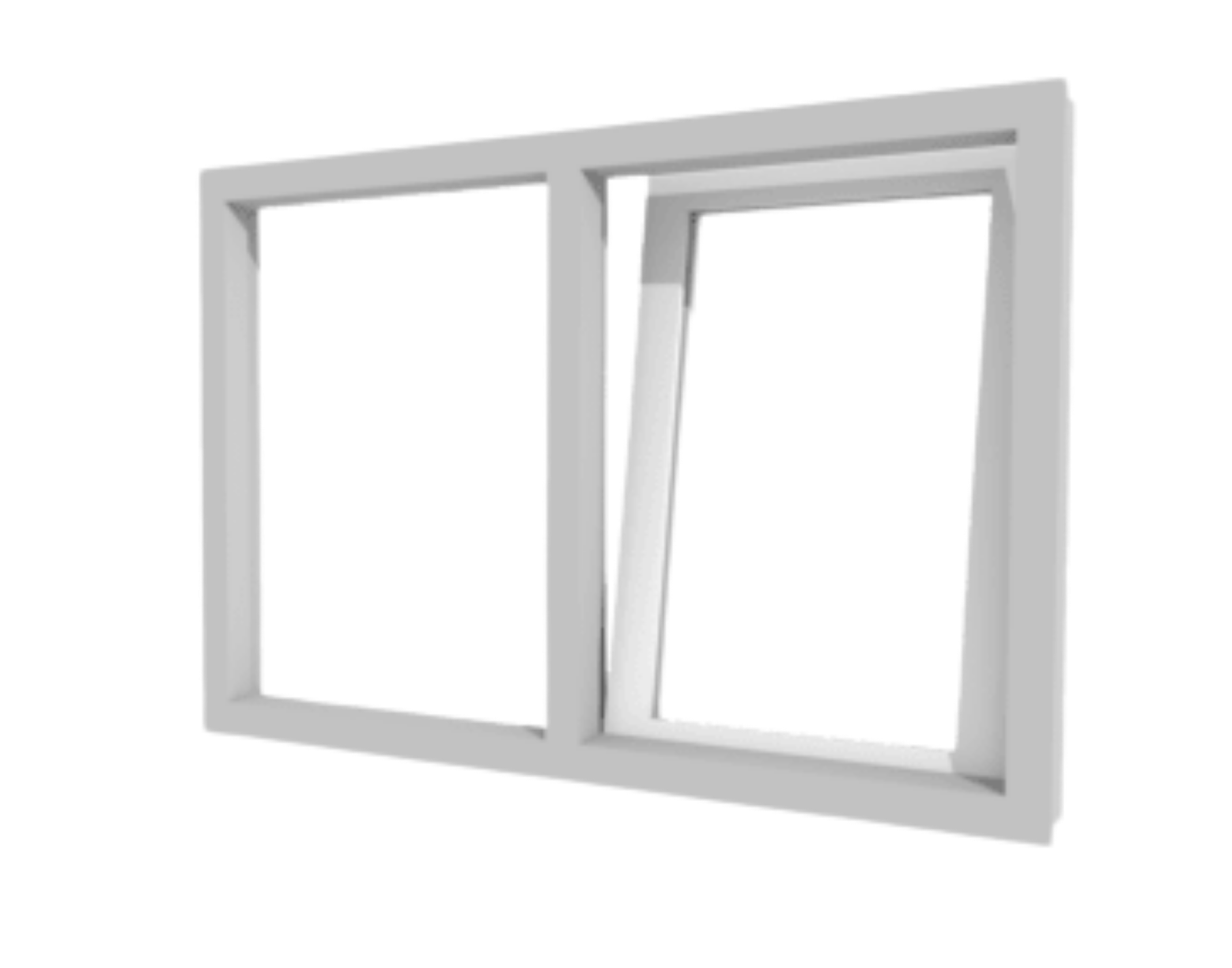 Kunststofffenster weiß, Material Kunststoff, zweiflügelig, rechter Flügel gekippt, schlichter Rahmen