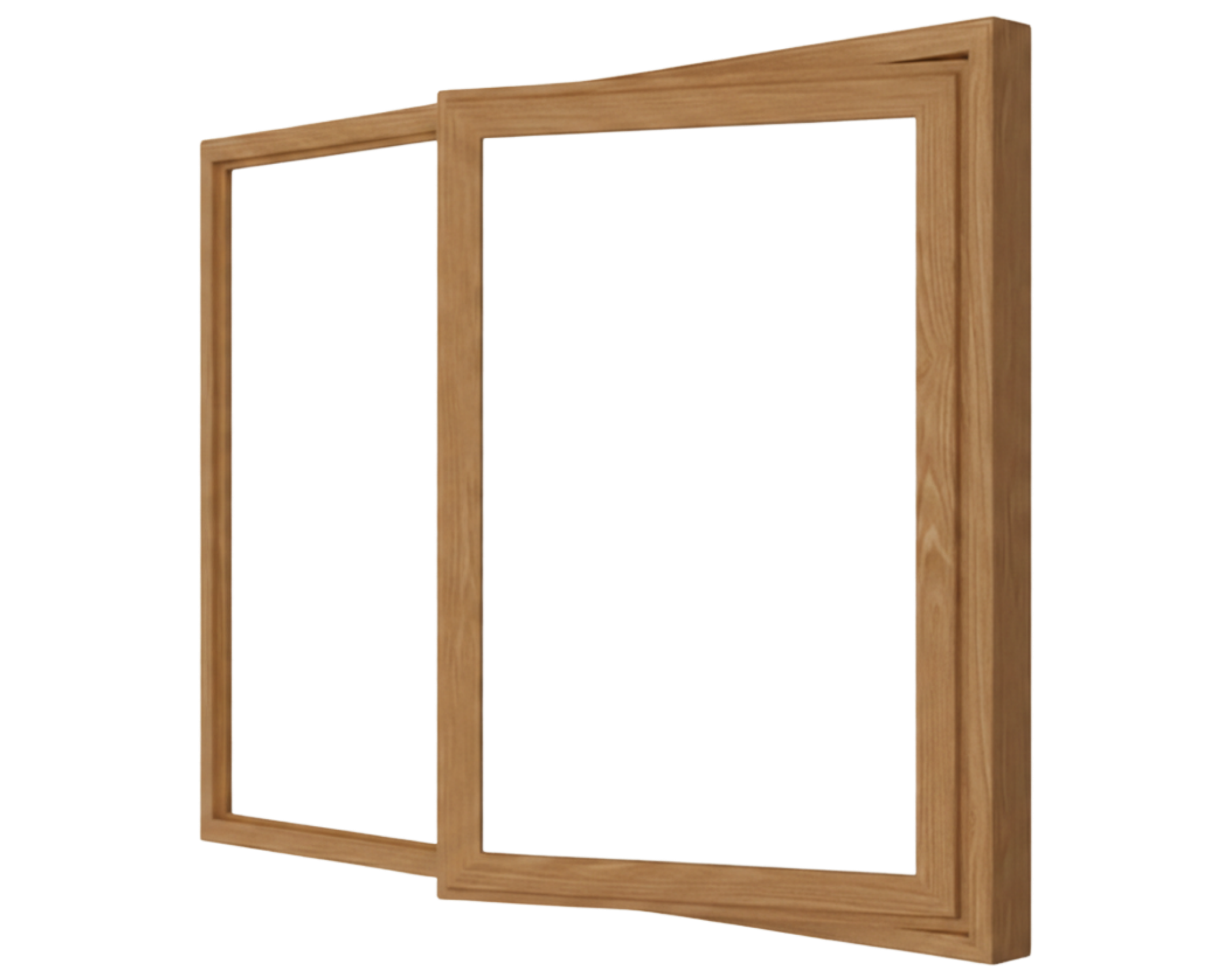 Holzfenster naturbraun aus Holz, zweiflügelig mit schlanken Rahmen, ohne Verglasung