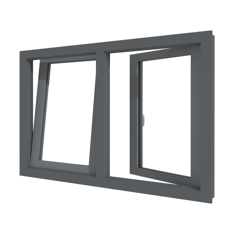 Aluminiumfenster anthrazit, zweiflügelig aus Aluminium mit Kipp- und Drehfunktion, modernes Design